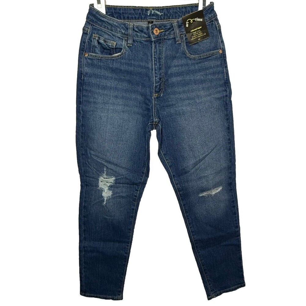 Art Class Medium Wash High Rise Relaxed Taper Distressed Ankle Jeans Sz 14 New!